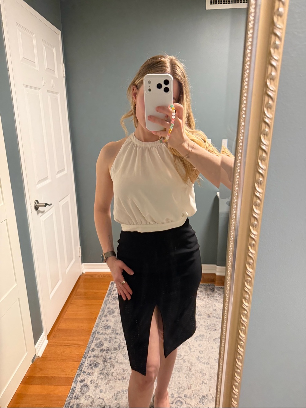 Aritzia Wilfred High Neck Open Back Top in White